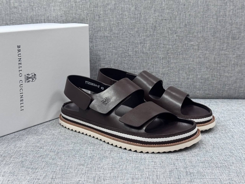 Brunello Cucinelli шлепанцы мужские натуральная кожа летние коричневые люкс 799763BK