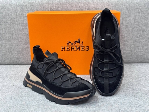 Hermes кроссовки мужские текстиль натуральная замша летние весенние / осенние черные люкс 904165GY