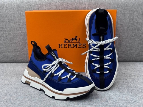 Hermes кроссовки мужские текстиль натуральная замша летние весенние / осенние синие люкс 306287ZC