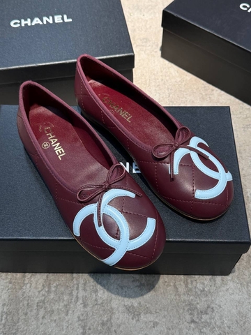 Chanel балетки женские натуральная кожа летние весенние / осенние бордовые премиум 632078OZ