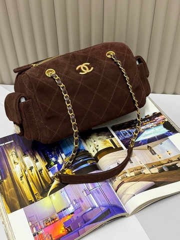 Chanel сумка женские натуральная замша коричневые люкс 879692YA