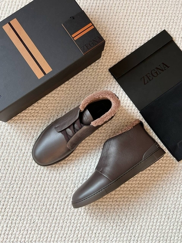 Ermenegildo Zegna кроссовки мужские натуральная кожа зимние коричневые премиум 612746NR