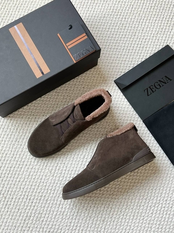 Ermenegildo Zegna кроссовки мужские натуральная замша зимние коричневые премиум 830841WZ
