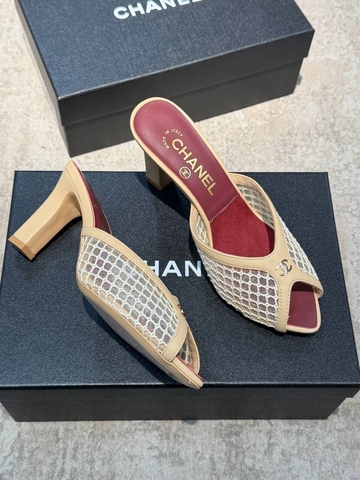 Chanel сабо женские натуральная кожа текстиль сетка летние бежевые премиум 889128IB