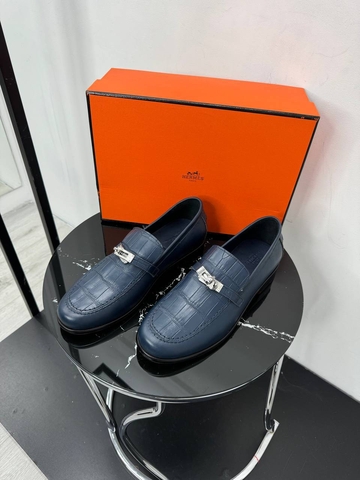 Hermes лоферы мужские натуральная кожа летние весенние / осенние синие премиум 218179WY