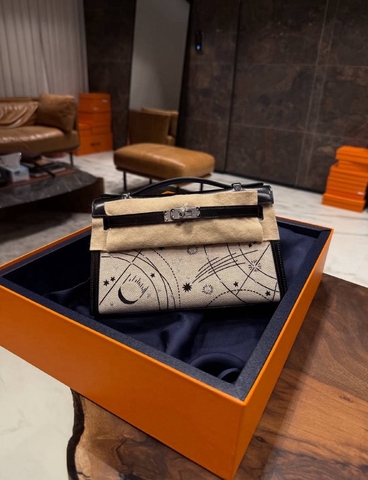 Hermes сумка женские натуральная кожа текстиль бежевые черные премиум 753216DX