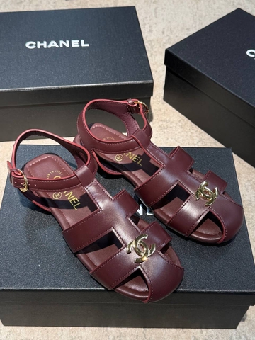 Chanel босоножки женские натуральная кожа летние весенние / осенние бордовые премиум 171915EE