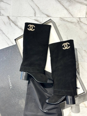 Chanel сапоги женские натуральная замша весенние / осенние черные премиум 137088EL