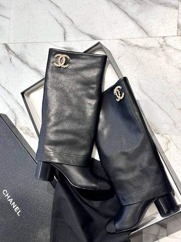 Chanel сапоги женские натуральная кожа весенние / осенние черные премиум 124777VJ