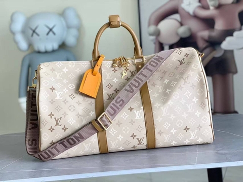 Louis Vuitton Keepall Bandoulière 50 сумка мужские женские натуральная кожа бежевые премиум 638136PM