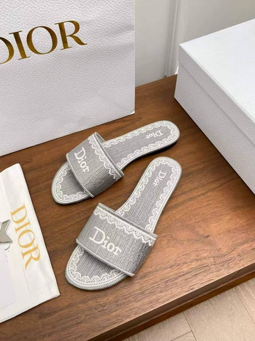 Dior шлепанцы женские текстиль летние серые премиум 871069BF