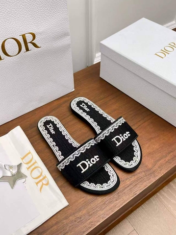 Dior шлепанцы женские текстиль летние черные премиум 216168ZW
