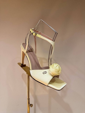 Dior босоножки женские текстиль летние весенние / осенние желтые бежевые премиум 446195IU