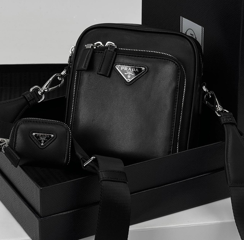 Prada сумка мужские натуральная кожа черные премиум 698884RO