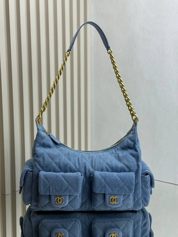Chanel сумка женские текстиль голубые люкс 379789TA