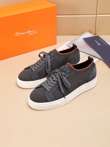 Santoni кроссовки мужские текстиль натуральная замша летние весенние / осенние серые люкс 256055AP