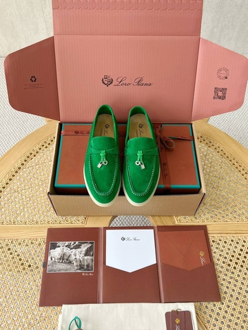 Loro Piana Summer Charms Walk лоферы женские натуральная замша летние весенние / осенние зеленые премиум 527092XY