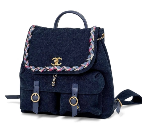 Chanel рюкзак женские текстиль джинс синие премиум 890539WS