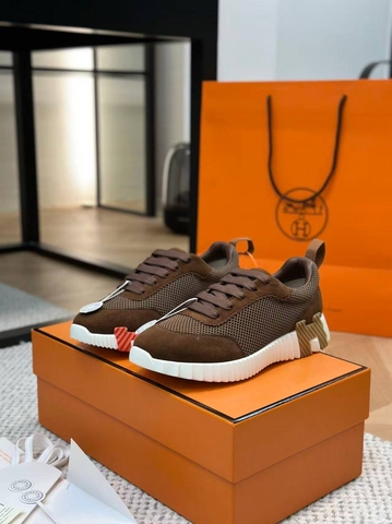 Hermes кроссовки мужские натуральная замша сетка весенние / осенние коричневые премиум 324294UJ