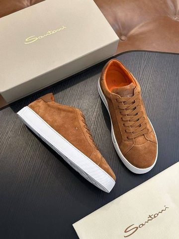 Santoni кроссовки мужские натуральная замша летние весенние / осенние оранжевые премиум 191217YZ