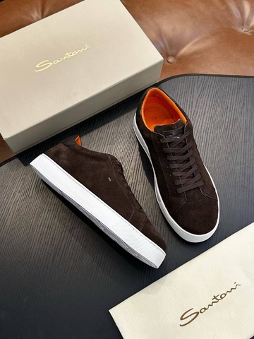 Santoni кроссовки мужские натуральная замша летние весенние / осенние коричневые премиум 467139DD
