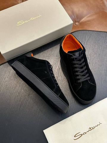 Santoni кроссовки мужские натуральная замша летние весенние / осенние черные премиум 715235IS
