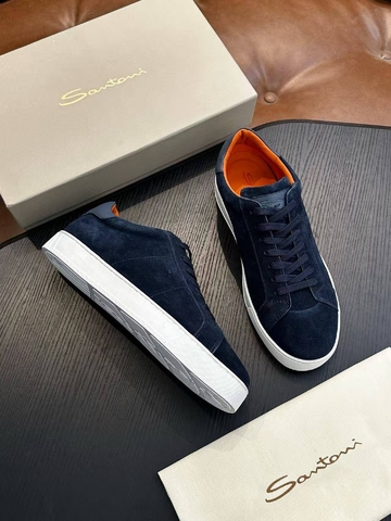 Santoni кроссовки мужские натуральная замша летние весенние / осенние синие премиум 735745SG