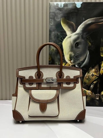 Hermes сумка женские натуральная кожа текстиль бежевые белые люкс 248656XK