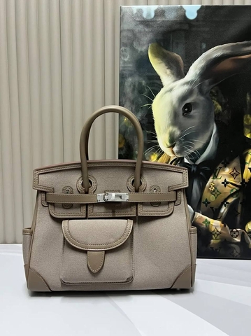 Hermes сумка женские натуральная кожа текстиль бежевые серые люкс 782533QO