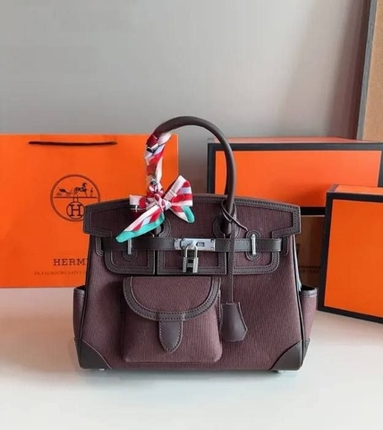Hermes сумка женские натуральная кожа текстиль бордовые люкс 498113JC