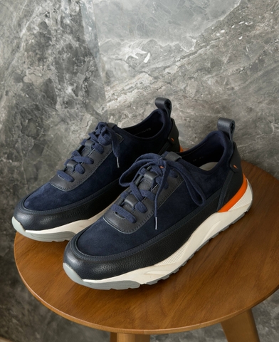 Santoni кроссовки мужские натуральная кожа натуральная замша летние весенние / осенние синие премиум 182775VW