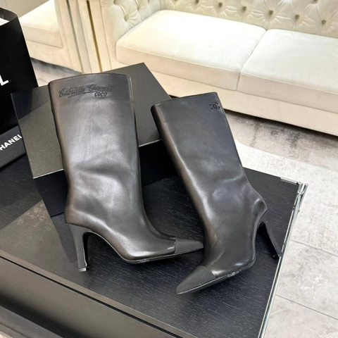 Chanel сапоги женские натуральная кожа весенние / осенние черные премиум 609312YQ