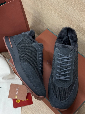 Loro Piana кроссовки мужские текстиль натуральная замша зимние серые премиум 710270GL