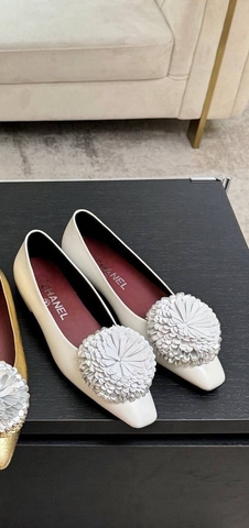 Chanel балетки женские натуральная кожа летние весенние / осенние белые премиум 385241CM