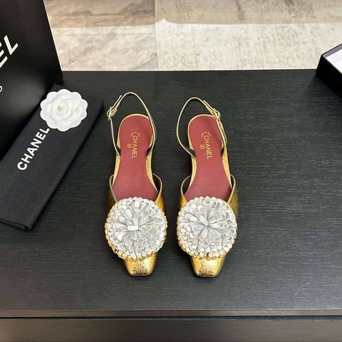 Chanel туфли женские натуральная кожа летние золотистые премиум 293285MX