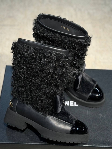 Chanel сапоги женские натуральный мех натуральная кожа весенние / осенние черные премиум 866205RS