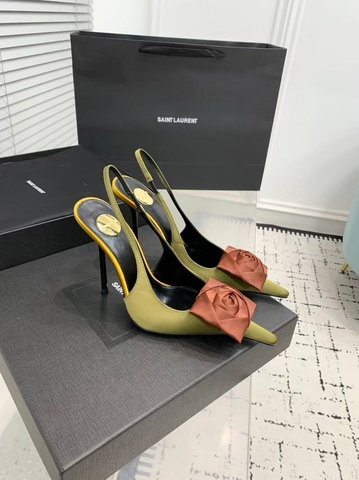 Yves Saint Laurent туфли женские текстиль летние весенние / осенние зеленые премиум 127489DD