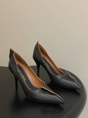 Prada туфли женские натуральная кожа летние весенние / осенние коричневые черные премиум 648565ZQ