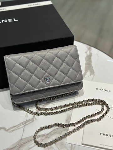 Chanel сумка женские натуральная кожа серые премиум 645727BB