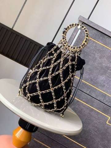 Chanel сумка женские бархат текстиль металл черные премиум 703716MH
