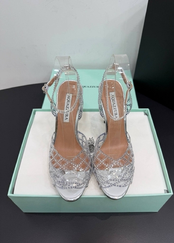 Aquazzura босоножки женские кристаллы натуральная кожа летние серебристые премиум 779034WD