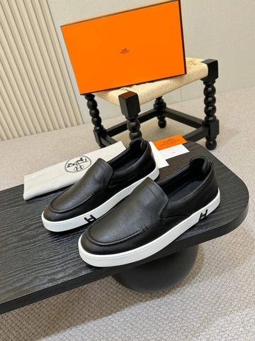 Hermes Kiddy слипоны мужские натуральная кожа летние весенние / осенние черные люкс 150847QM