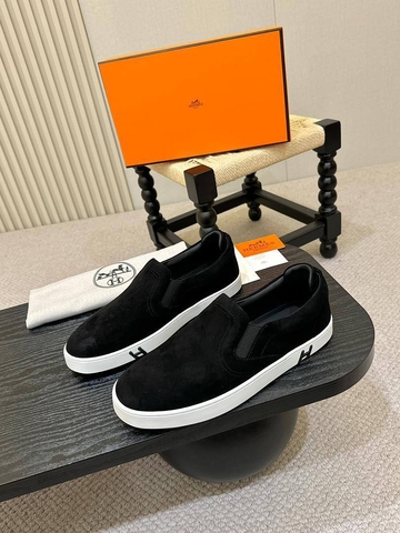 Hermes Kiddy слипоны мужские натуральная замша летние весенние / осенние черные люкс 116406XF