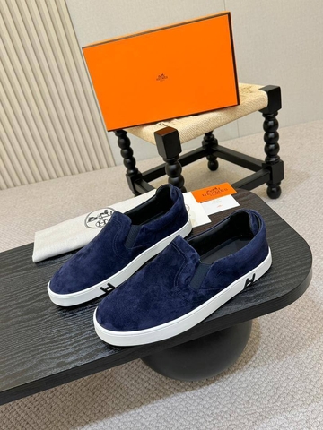 Hermes Kiddy слипоны мужские натуральная замша летние весенние / осенние синие люкс 584938HC