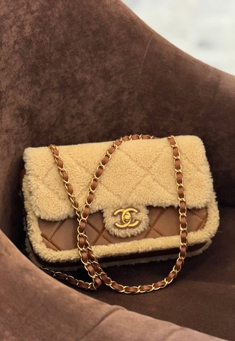 Chanel сумка женские натуральный мех натуральная кожа бежевые премиум 945543XQ
