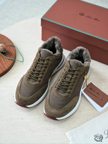 Loro Piana Week End Walk кроссовки мужские текстиль натуральная замша зимние зеленые премиум 364898KT