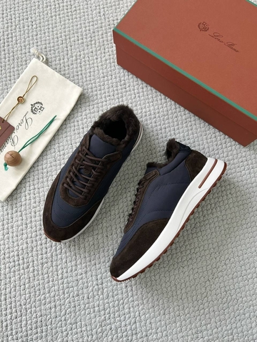 Loro Piana Week End Walk кроссовки мужские текстиль натуральная замша зимние синие коричневые премиум 472571ME