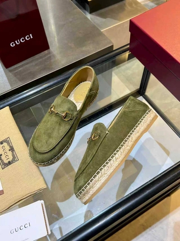 Gucci эспадрильи женские натуральная замша летние весенние / осенние зеленые премиум 719631DJ