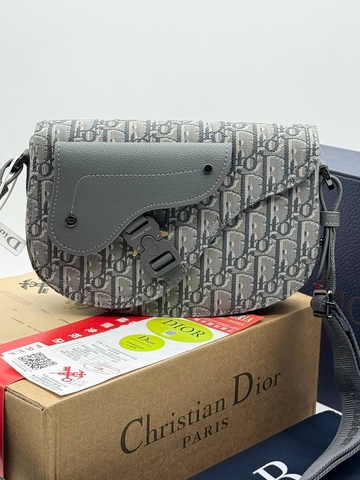 Dior сумка мужские натуральная кожа текстиль серые люкс 790208SA