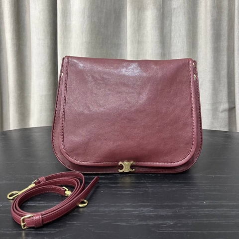 Celine Soft Triomphe Besace сумка женские натуральная кожа бордовые премиум 234918BY